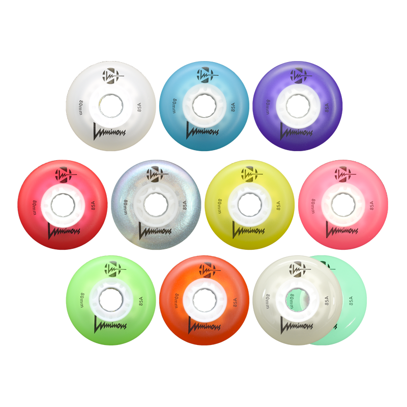 Luminous wheels of 80 mm and 85A durometer in various colors